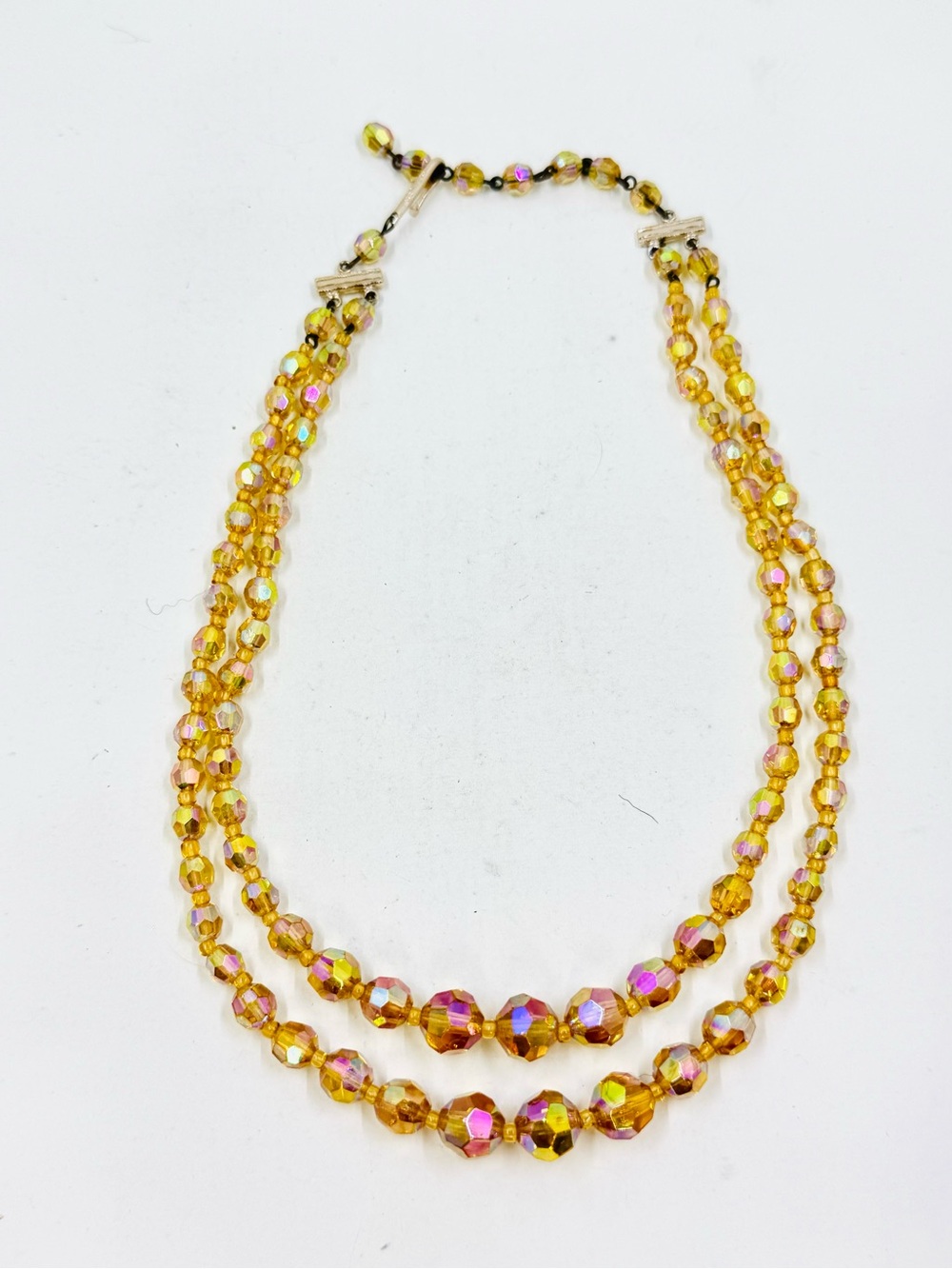 Western Germany Vintage Orange AB Faceted Glass Beaded Double-Strand Necklace
